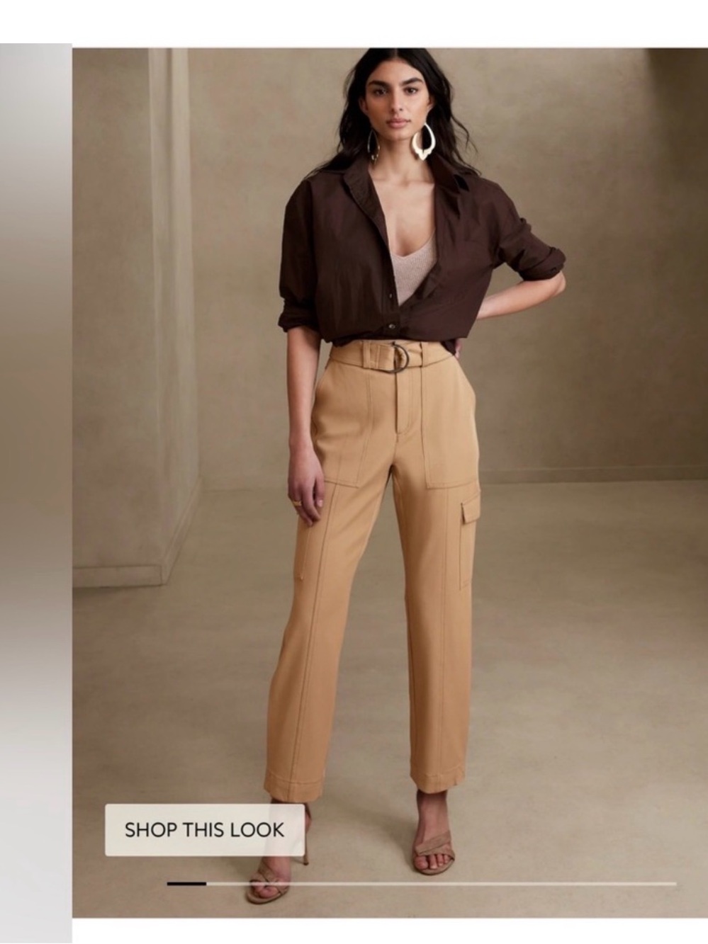Banana Republic Slim Refined High-Waist Cargo Belted Pants in Camel